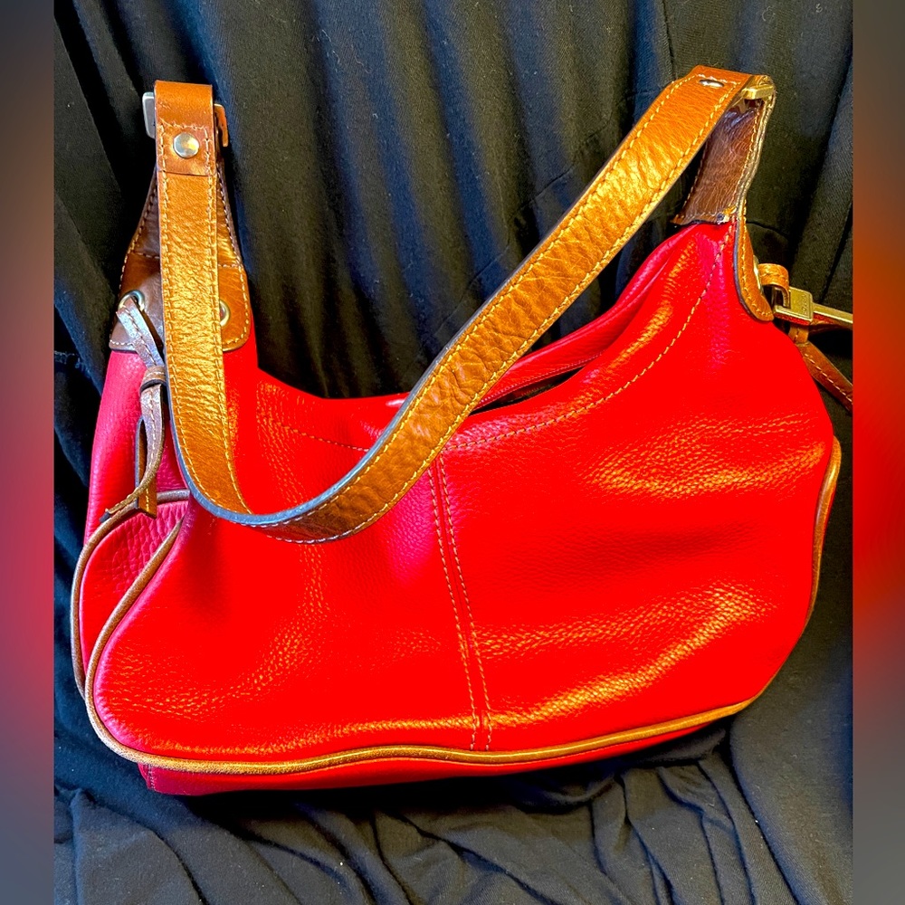 Red Leather Fossil Shoulder 3 Pocket Shoulder Purse